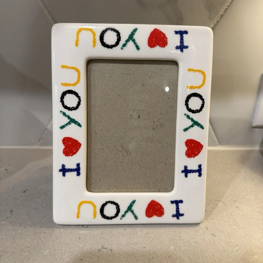 ❤️ VTG 90's I Love You Picture Frame 3.5x5 Crayon Writing Novelty Gift